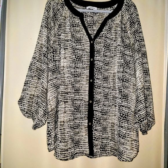 Calvin Klein Black and Cream Blouse - Picture 1 of 2